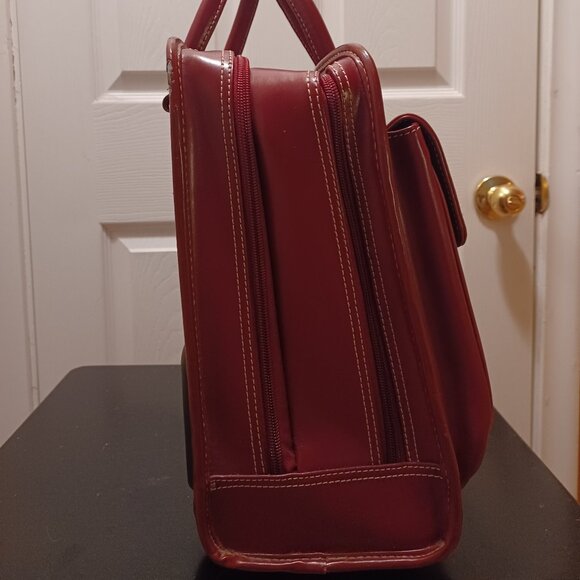 Franklin Covey Red/Burgundy Leather Rolling Luggage/Laptop Bag/Briefcase - Picture 8 of 10